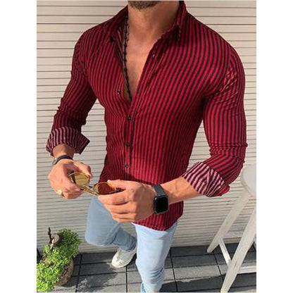 Elegantes Herren Langarmhemd Streifenmuster Business Style