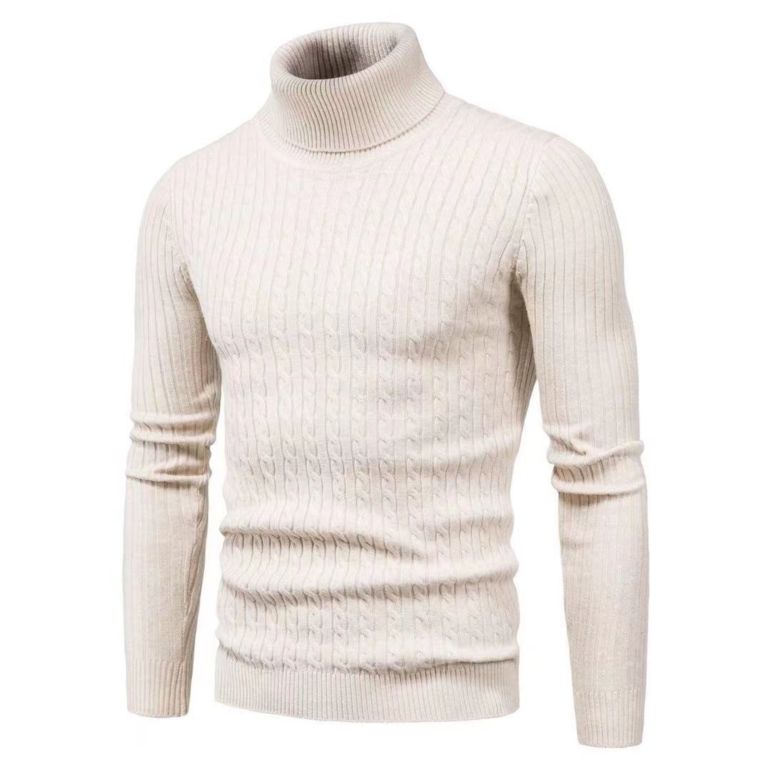 Herren Rollkragenpulli Struktur Zopfmuster Pullover Modern