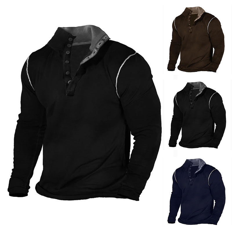 Herren Langarmshirt Weich Baumwolle Modern Knopfleiste - BerlinGlamour