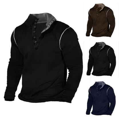Herren Langarmshirt Weich Baumwolle Modern Knopfleiste - BerlinGlamour