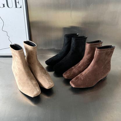 Damen Ankle Boots Wildleder Reißverschluss Schwarz Stiefel