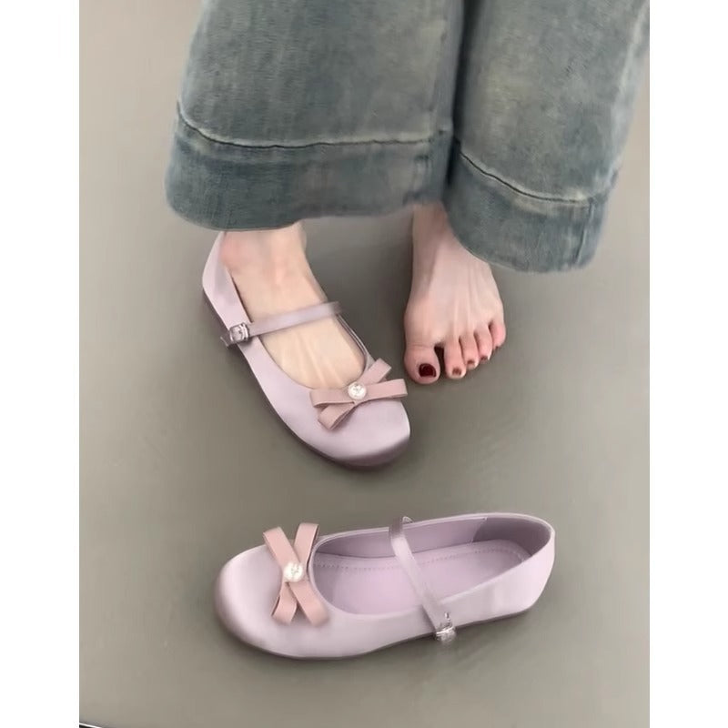 Damen Ballerinas Schleifen Design Komfort Riemenverschluss