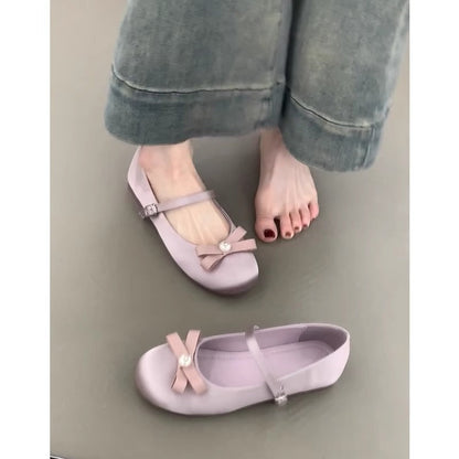 Damen Ballerinas Schleifen Design Komfort Riemenverschluss