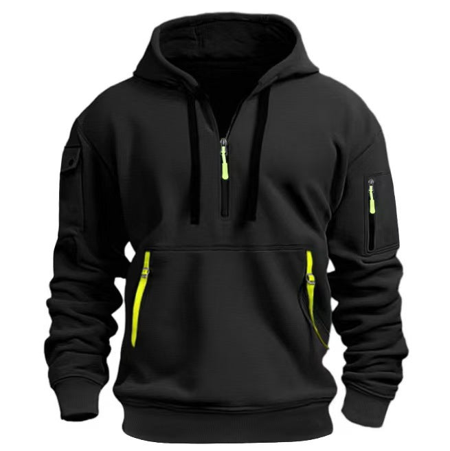 Herren Kapuzenpullover Funktional mit Taschen Schwarz