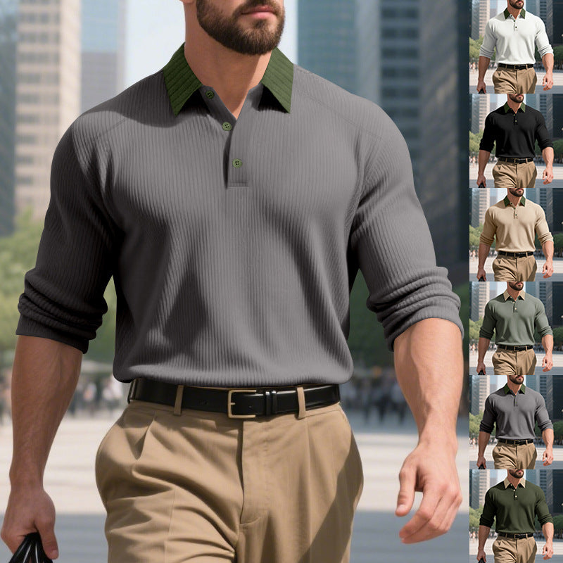 Herren Poloshirt Elegantes Strukturdesign Stehkragen Knopfleiste Modern