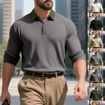 Herren Poloshirt Elegantes Strukturdesign Stehkragen Knopfleiste Modern