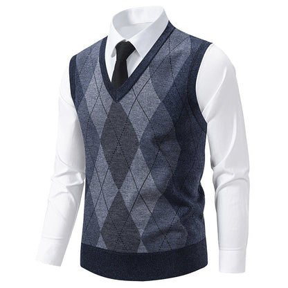 Herren Pullover V-Ausschnitt Strick mit Rautenmuster Elegant