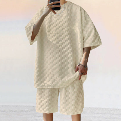 Herren Loungewear Set Kurzarm Bequem Strukturiert Modern