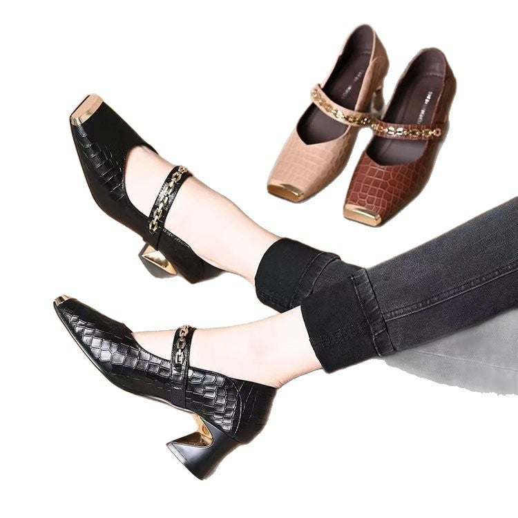 Damen Schuhe Blockabsatz Elegante Ketten Detail