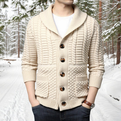 Herren Strickjacke Modern mit V-Ausschnitt und Zopfmuster