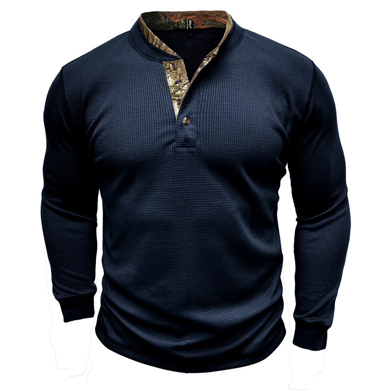 Herren Langarmshirt Moderner Kragen Elegant Schwarz