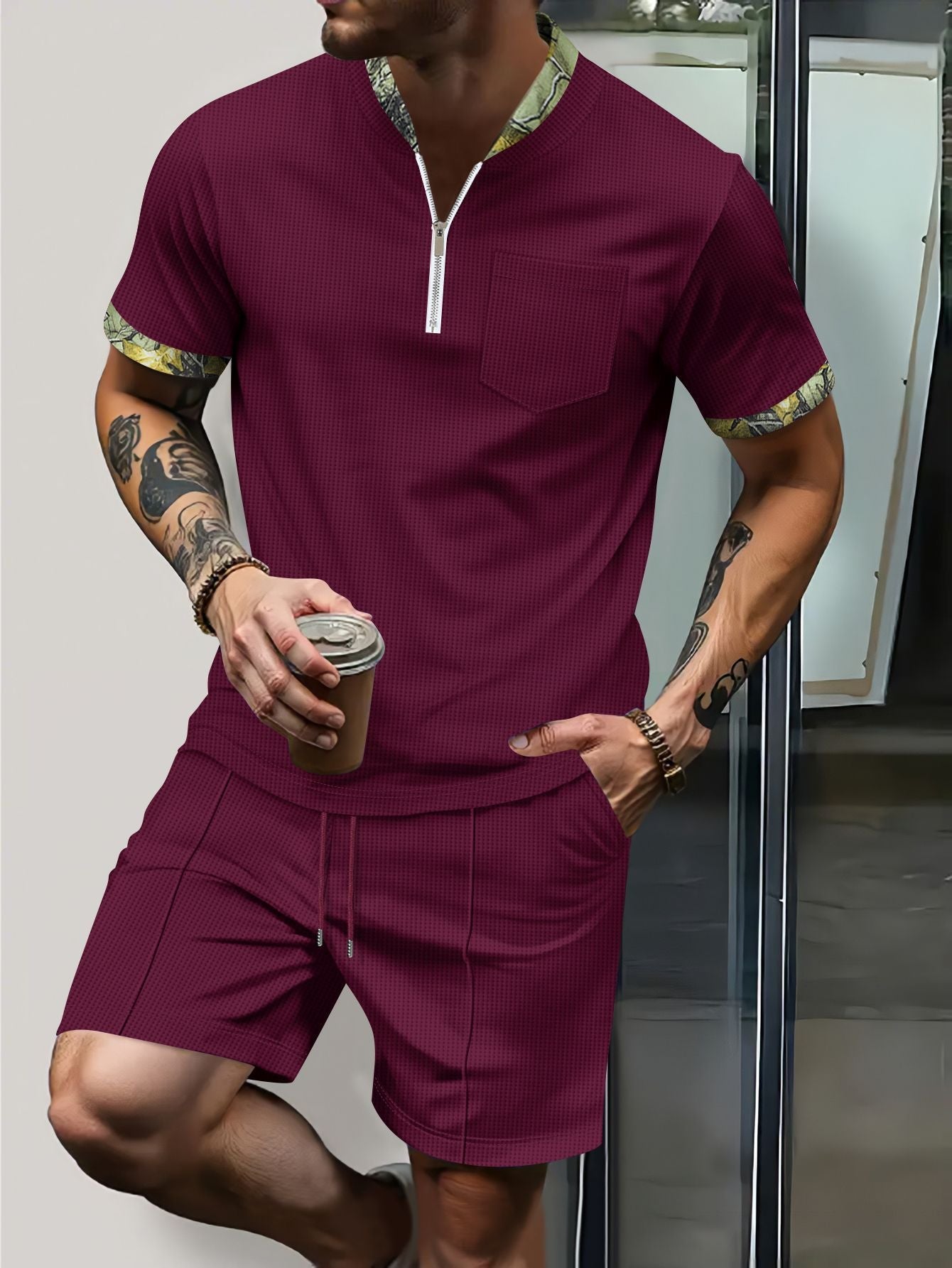 Herren Sport-Set Kurz Reißverschluss Schnürung Modern