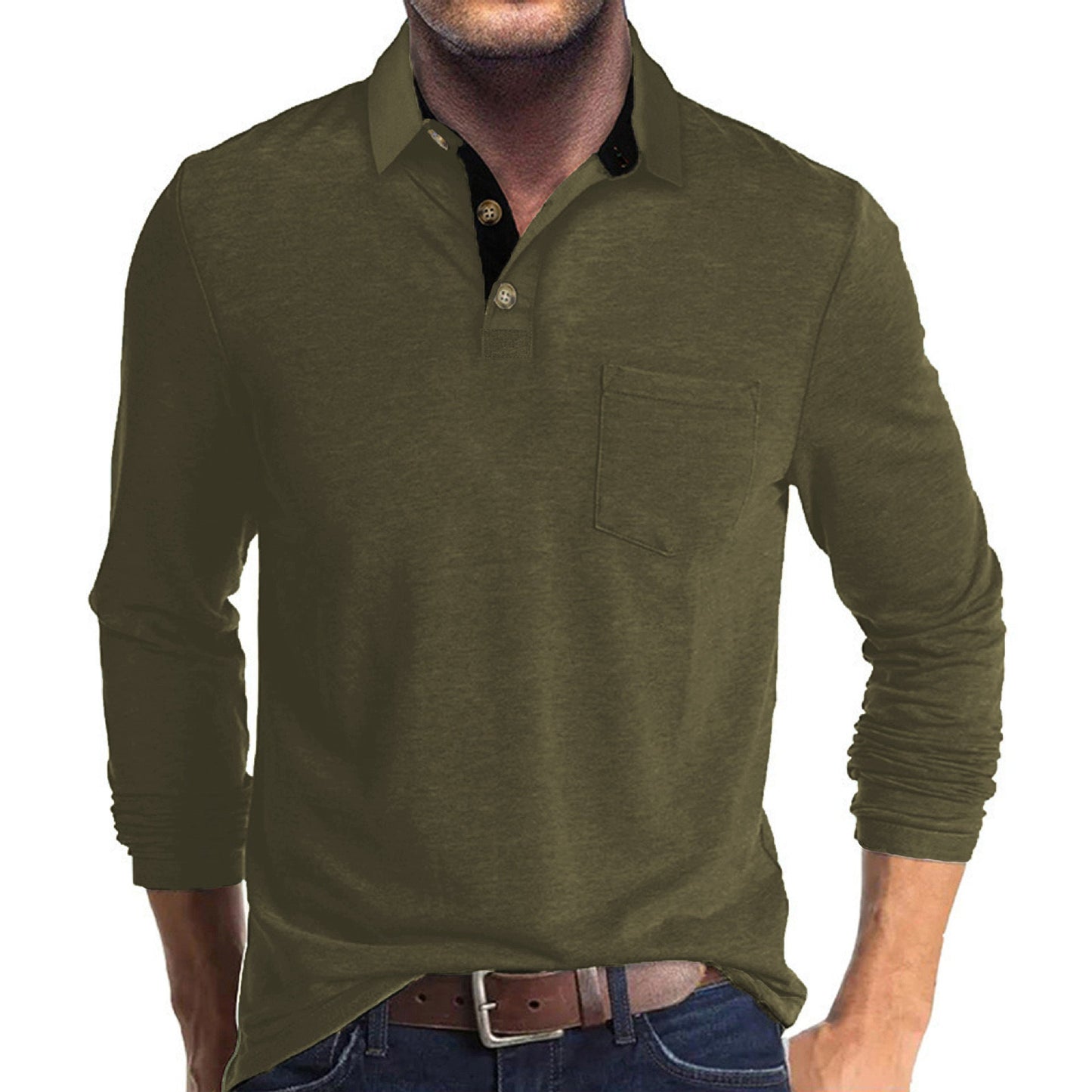 Herren Polo-Shirt Stehkragen mit Brusttasche Modern Sportlich
