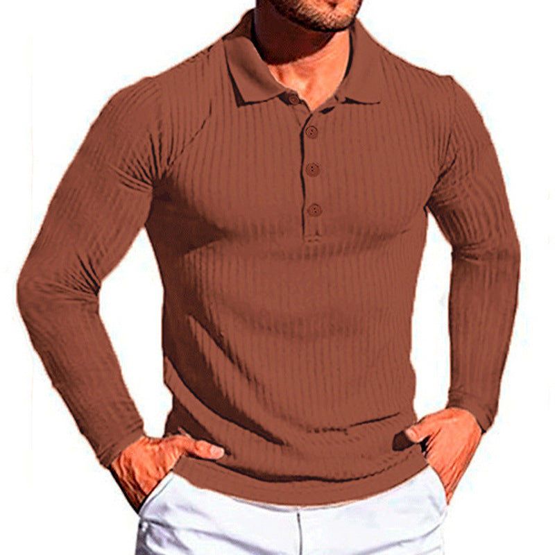 Herren Poloshirt Langarm Elegantes Strukturiert