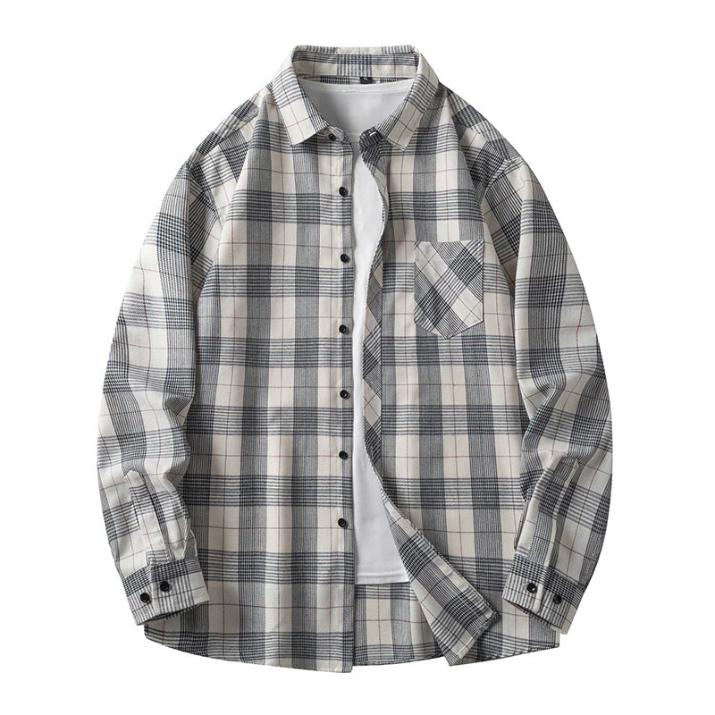 Herren Karoshirt Freizeitlich Mit Taschen Button Down Kragen
