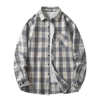 Herren Karoshirt Freizeitlich Mit Taschen Button Down Kragen