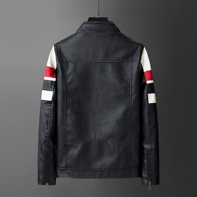 Herren Lederjacke Sportlich Mit Kontraststreifen