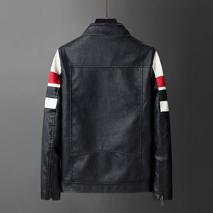 Herren Lederjacke Sportlich Mit Kontraststreifen