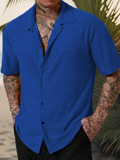 Herren Hemd Kurzarm Feine Stickerei Elegantes Design