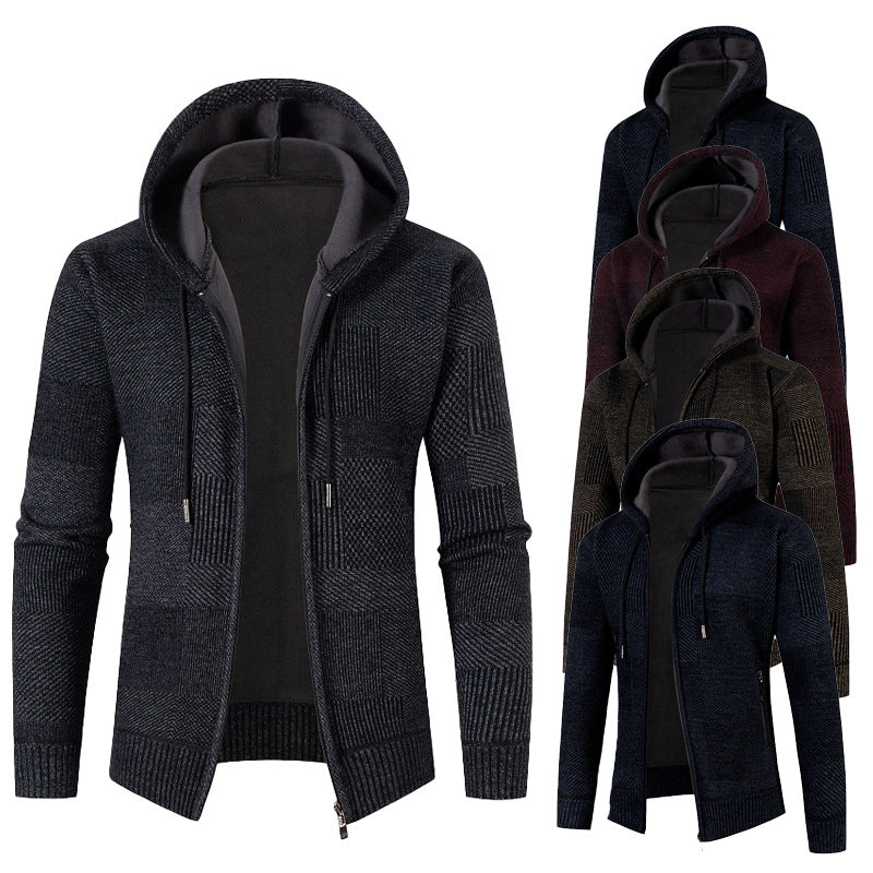 Herren Strickjacke Modern Kapuze Lässig Grau - BerlinGlamour