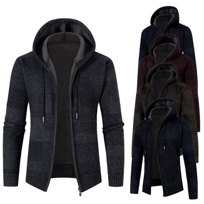 Herren Strickjacke Modern Kapuze Lässig Grau - BerlinGlamour