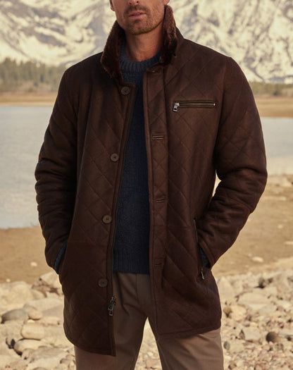 Herren Lammledermantel Steppjacke Plüschkragen Luxus