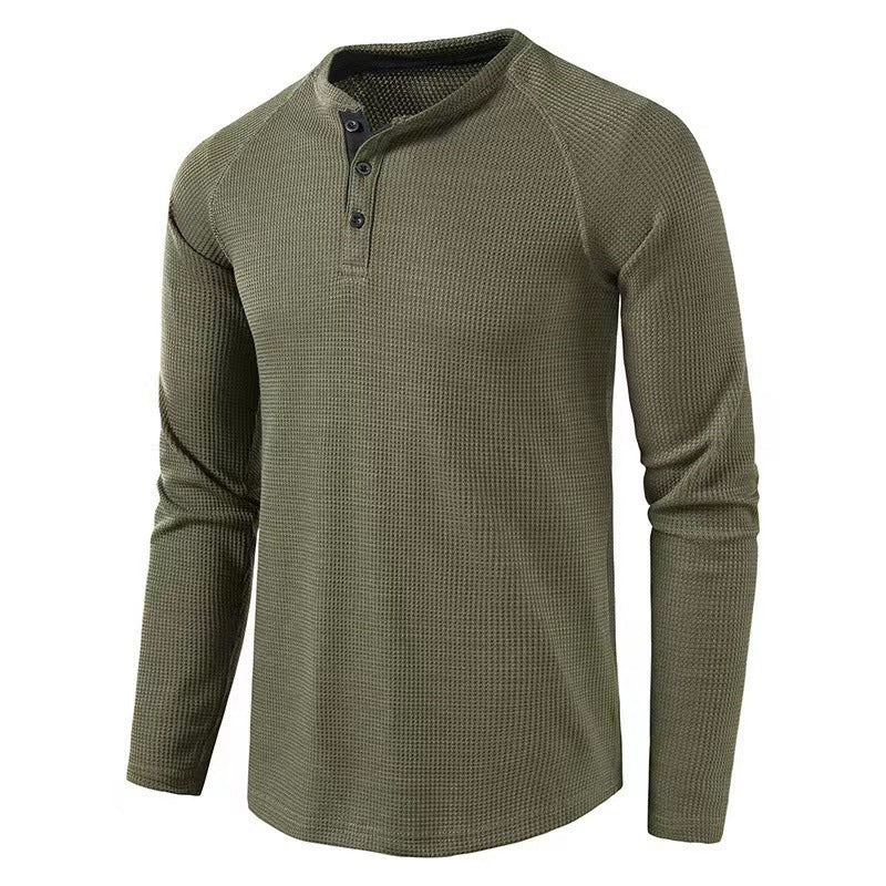 Herren Langarmshirt Modern Waffelstrick Knopfleiste Trendy