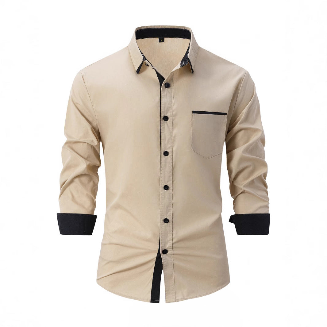 Herren Langarmhemd Modern Kontrastkragen Elegantes Design - BerlinGlamour