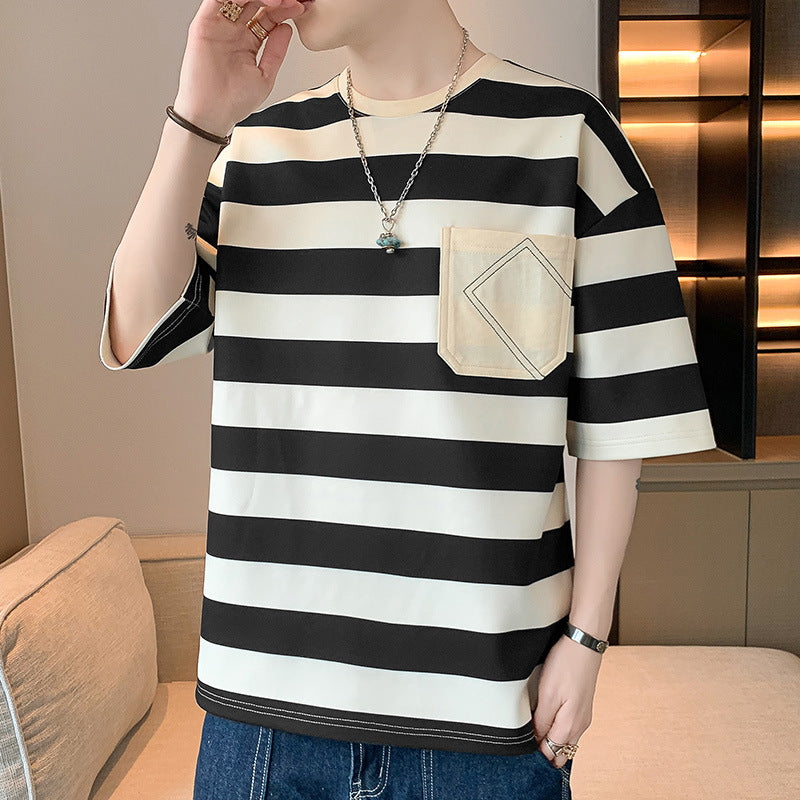 Herren T-Shirt Gestreift mit Tasche Casual Berlin Style