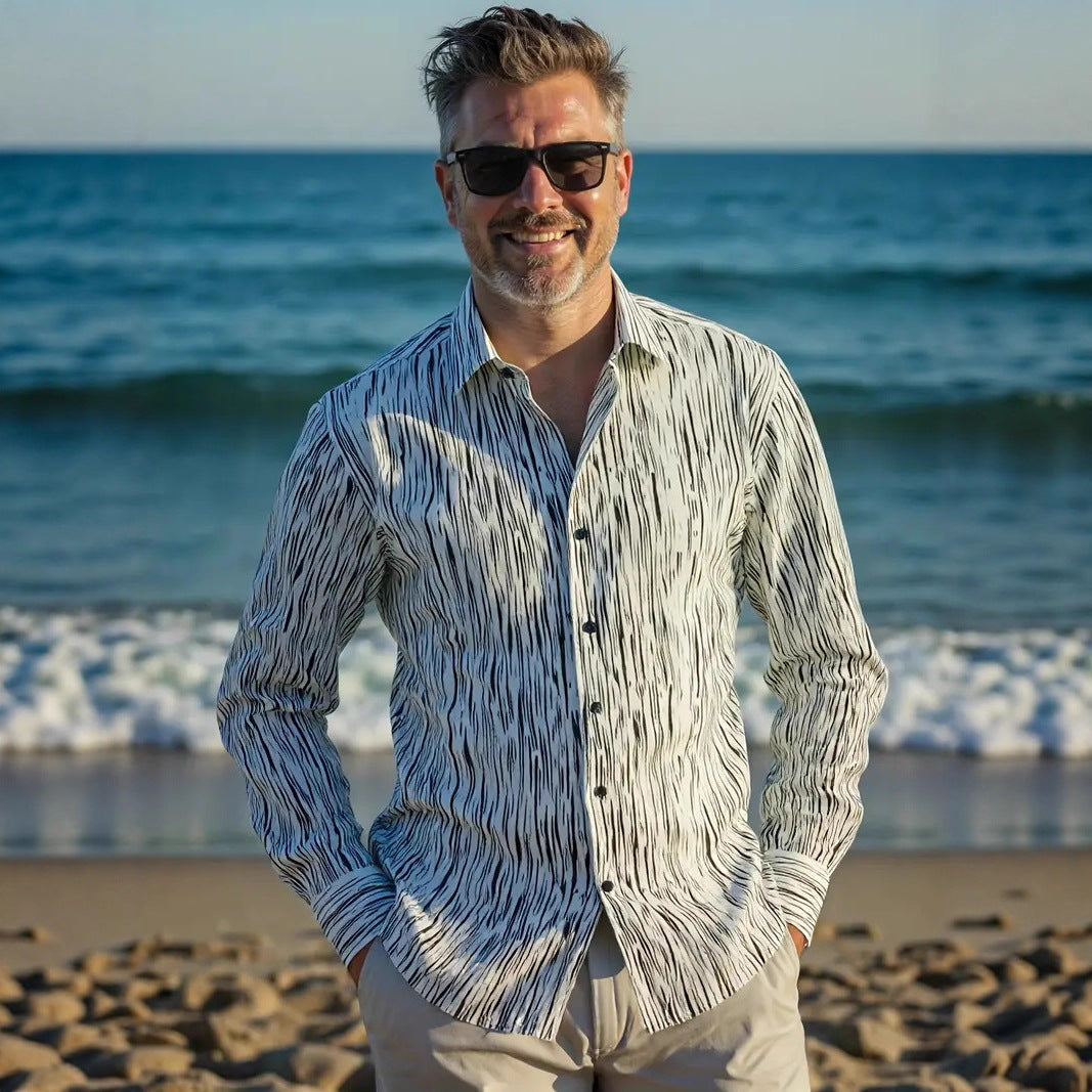 Herren Langarmhemd Modernes Streifenmuster Eleganz - BerlinGlamour