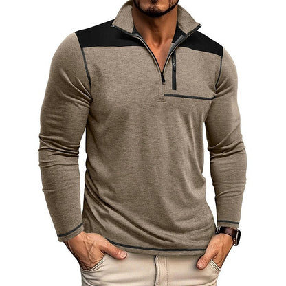 Herren Polohemd Langarm Modern Reißverschluss