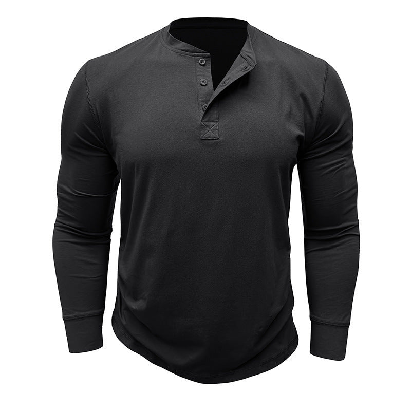 Herren Langarmshirt mit Knöpfen Baumwolle Modern