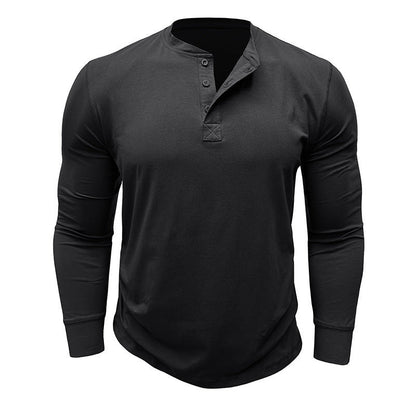 Herren Langarmshirt mit Knöpfen Baumwolle Modern