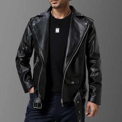 Leder Bikerjacke Herren Schwarz mit Taschen