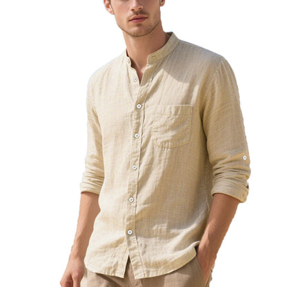 Herren Hemd Henley Stil Strukturiert Baumwolle Elegant