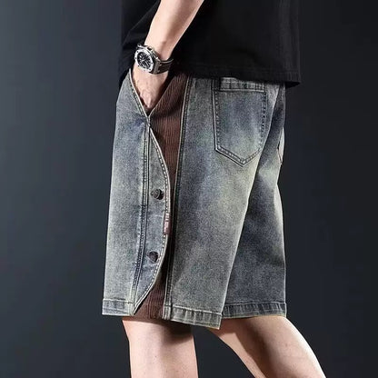 Herren Denim Shorts Knielang mit Kordelzug Bequem