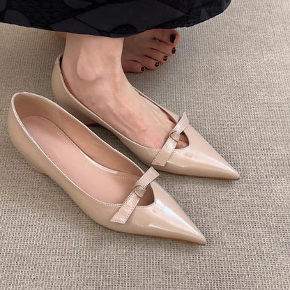 Damen Ballerinas Schlich Blockabsatz Spitze Komfort