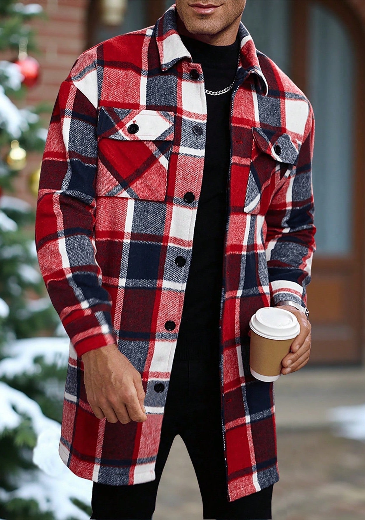 Herren Flanelljacke Kariert Modern mit Taschen