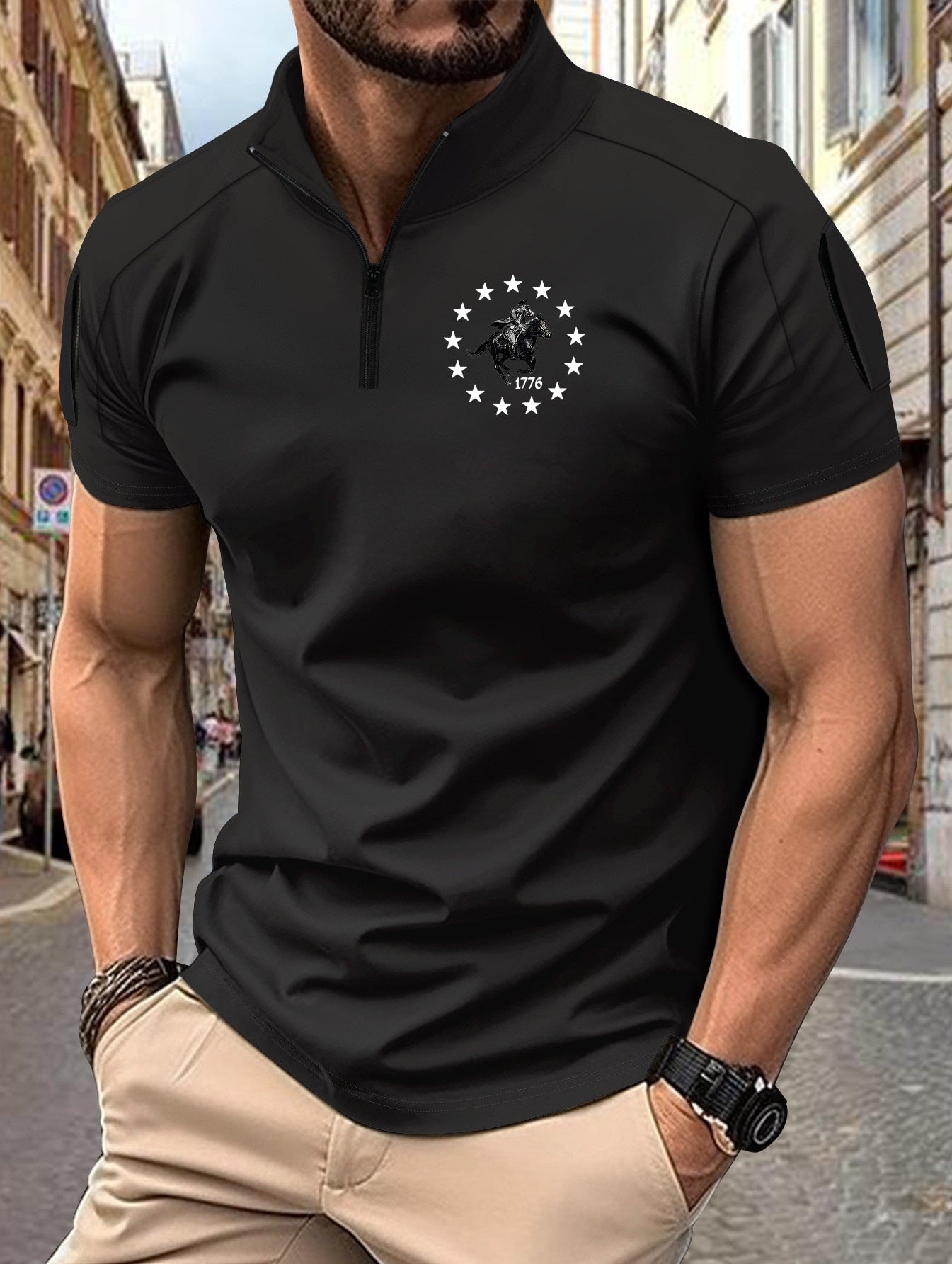 Herren Funktionsshirt Kurzarm mit Reißverschluss Modern