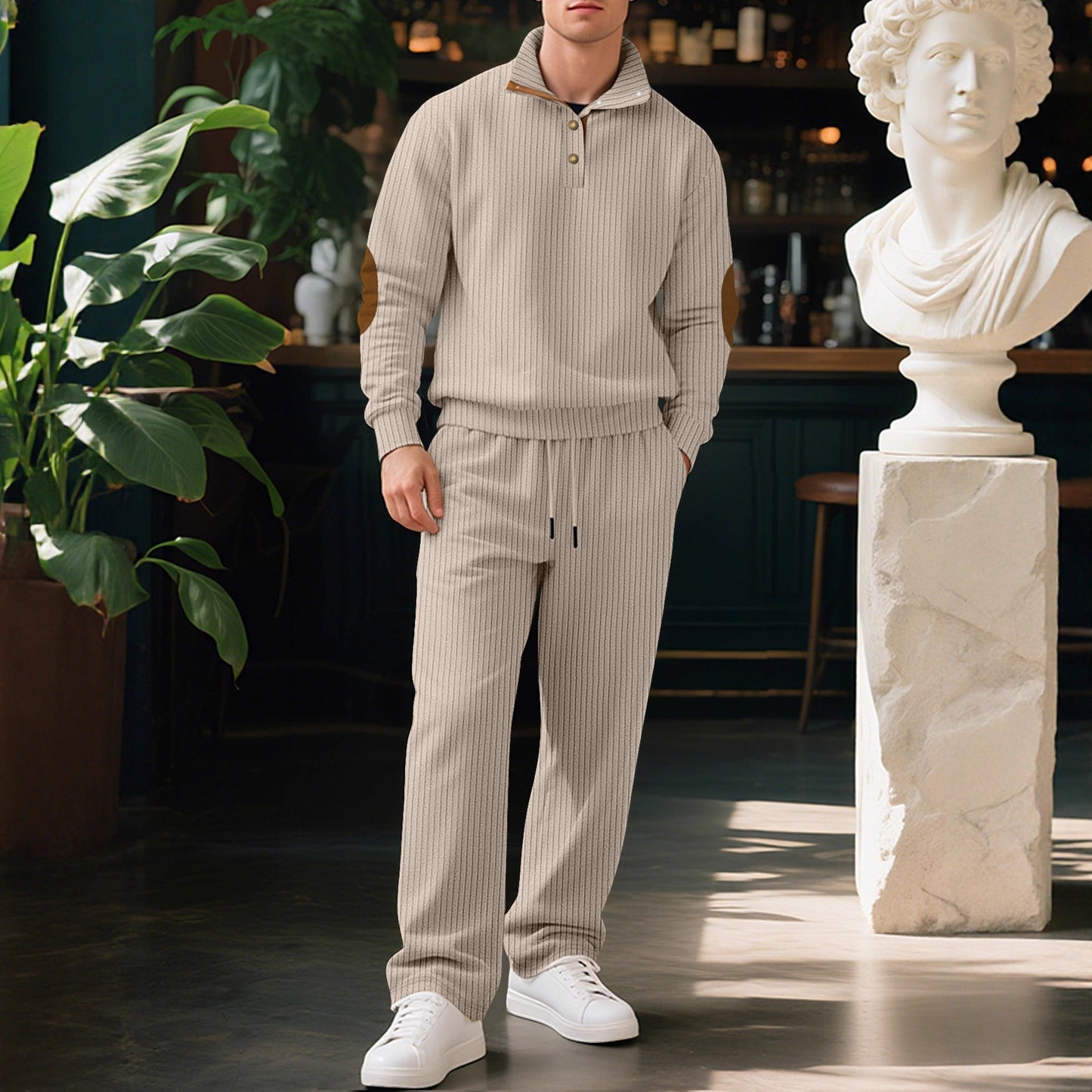 Herren Sweatshirt Sportlich Modern Knopfleiste Design