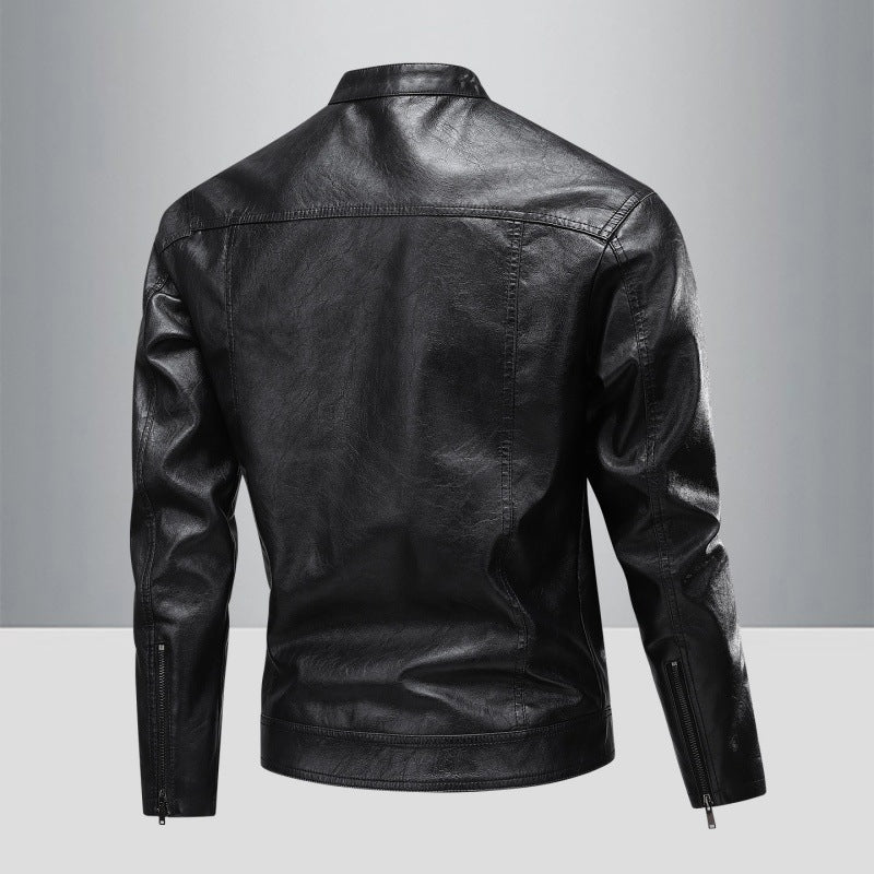 Lederjacke Herren BikerStyle mit Reißverschlusstaschen Schwarz Modern