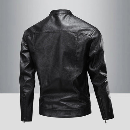 Lederjacke Herren BikerStyle mit Reißverschlusstaschen Schwarz Modern