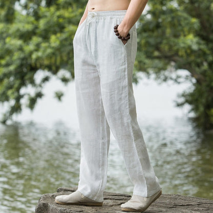 Herren Leinenhose Bequem Elastisch Mit Seitentaschen
