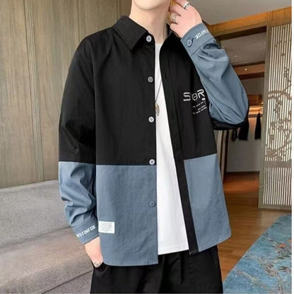 Herren Hemdjacke Modern Farbblock Design Slim Fit