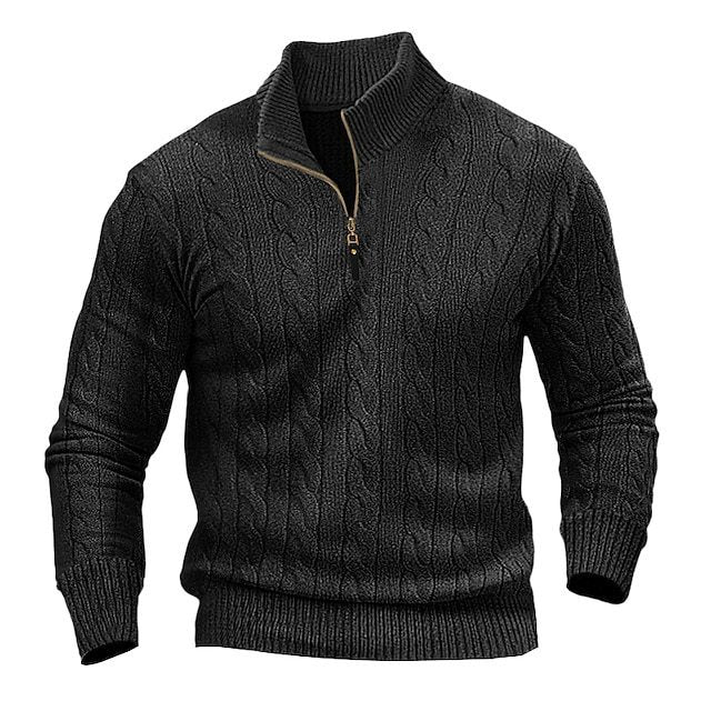 Herren Pullover Strick Modern Zopfmuster Offener Kragen
