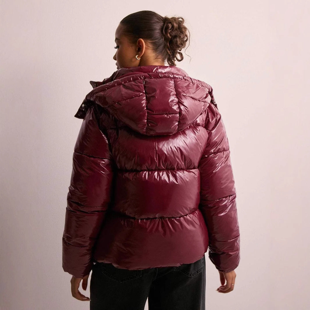 Damen Pufferjacke Schwarz - Warme Steppjacke mit Kapuze