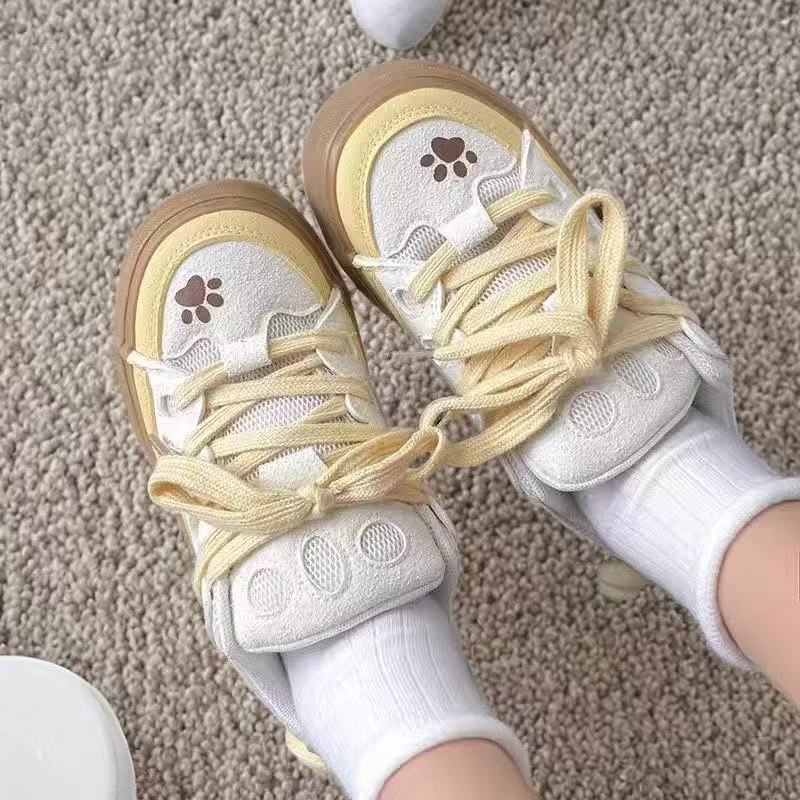 Damen Sneaker Pfotenmuster Atmungsaktiv Mesh Weiss Schuhe - BerlinGlamour