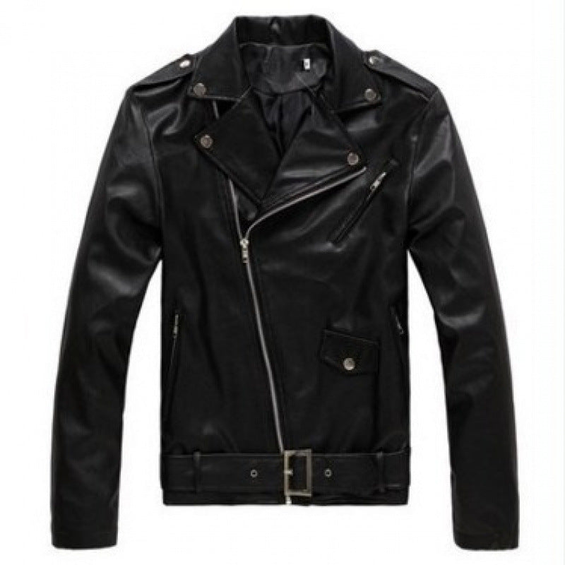 Lederjacke Herren Biker Style Asymmetrisch Schwarz - BerlinGlamour