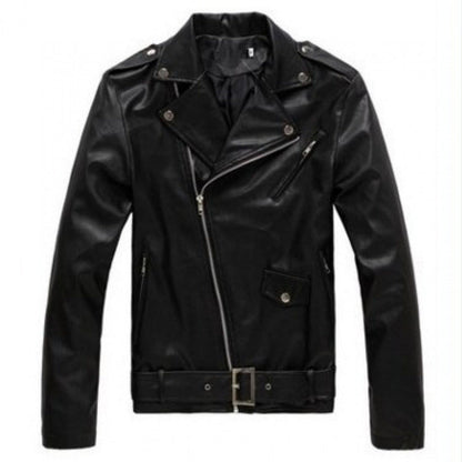 Lederjacke Herren Biker Style Asymmetrisch Schwarz - BerlinGlamour