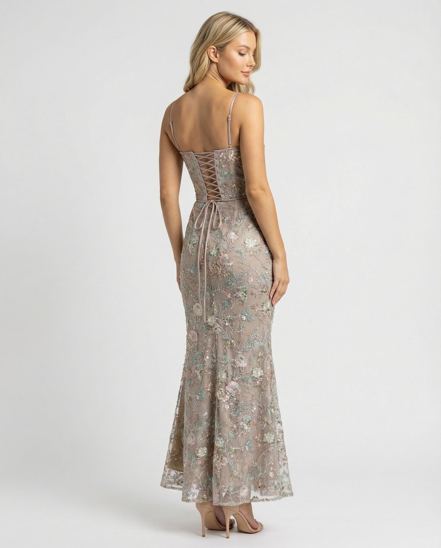 Langes Abendkleid Spitze Stickerei Elegant